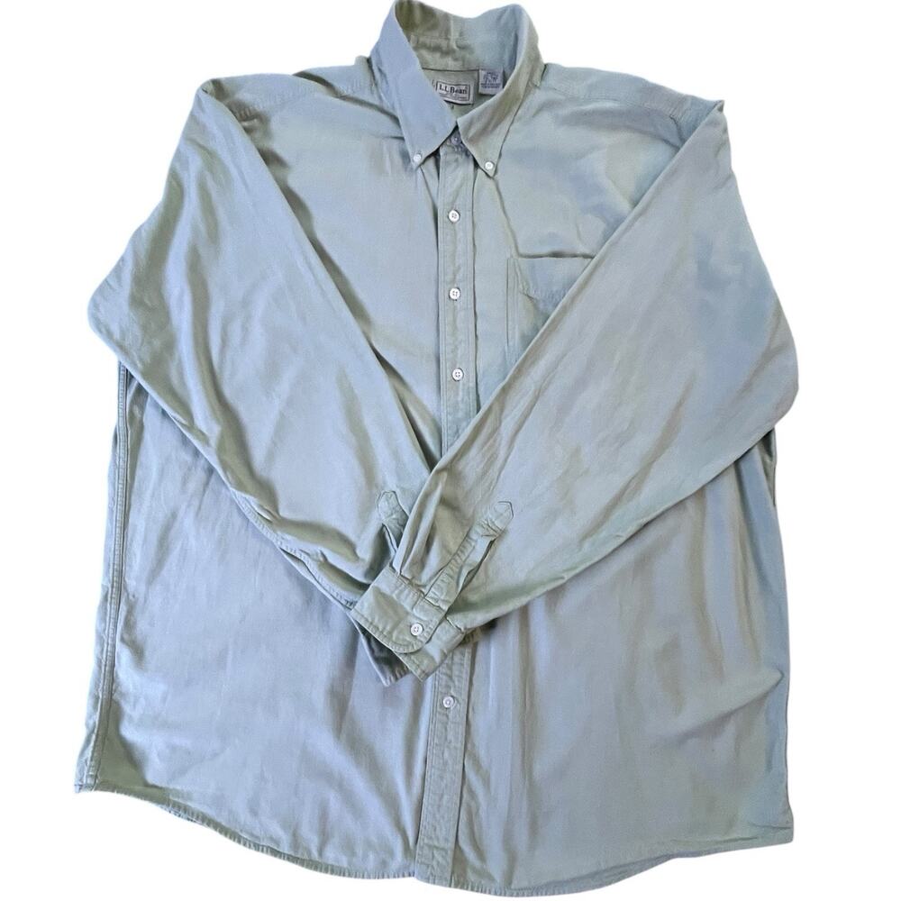 LL Bean Trim Fit Long Sleeve Button Down Shirt Mens Size XXL Tall Green Pocket